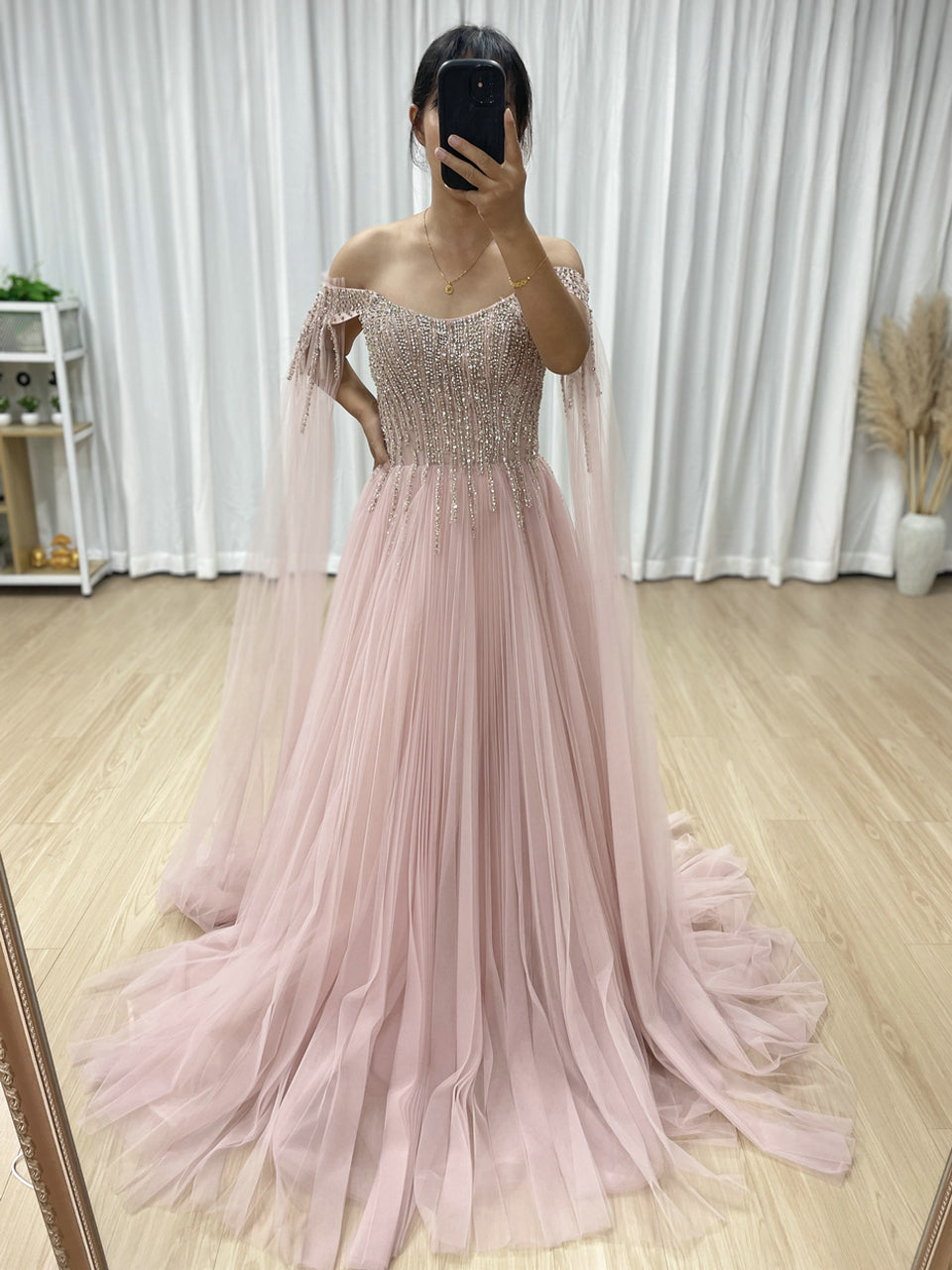 Fairytale Pink A-Line Prom Dress Beaded Corset Top Flowing Tulle Skirt MB40441