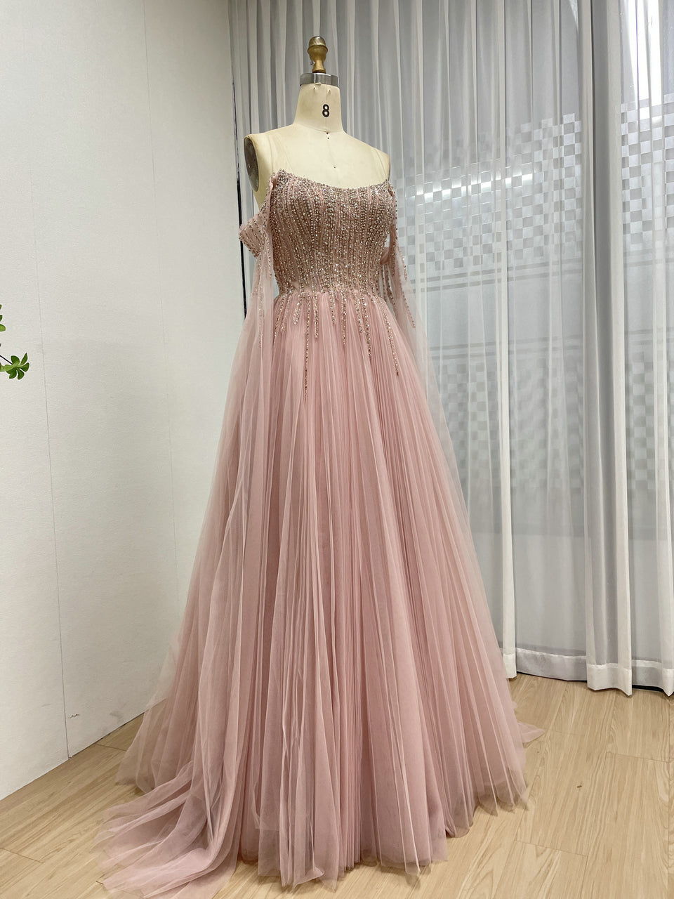 Fairytale Pink A-Line Prom Dress Beaded Corset Top Flowing Tulle Skirt MB40441