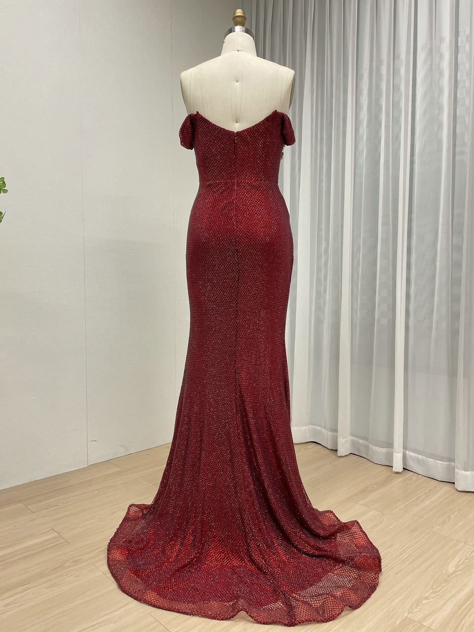 Black Beaed Off-the-Shoulder Formal Gown with High Slit - 2026 Prom & Evening Dress MB40447