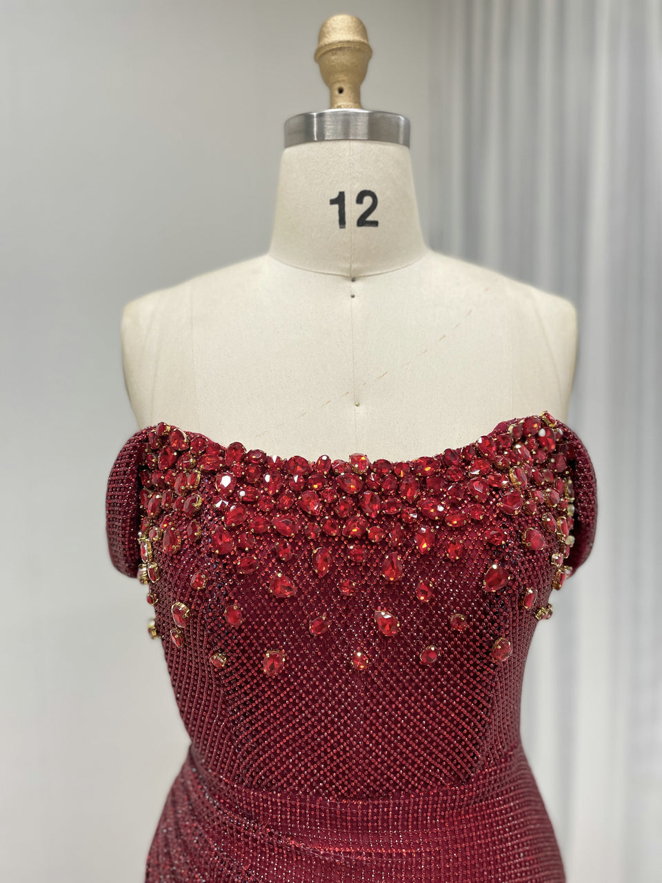 Black Beaed Off-the-Shoulder Formal Gown with High Slit - 2026 Prom & Evening Dress MB40447