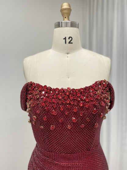 Black Beaed Off-the-Shoulder Formal Gown with High Slit - 2026 Prom & Evening Dress MB40447