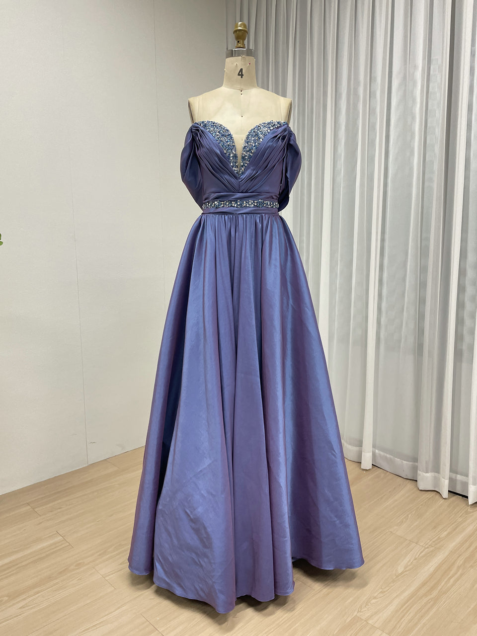 Purple Off-the-Shoulder Beaded Ball Gown - Formal Prom & Quinceañera Dress MB40456
