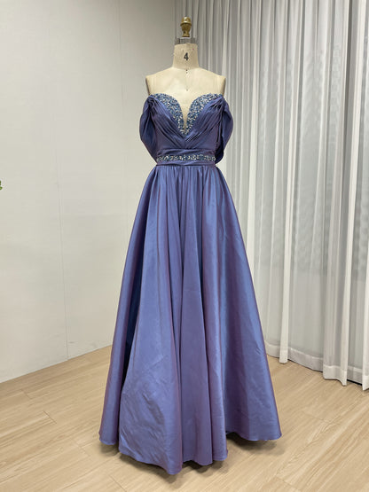 Purple Off-the-Shoulder Beaded Ball Gown - Formal Prom & Quinceañera Dress MB40456