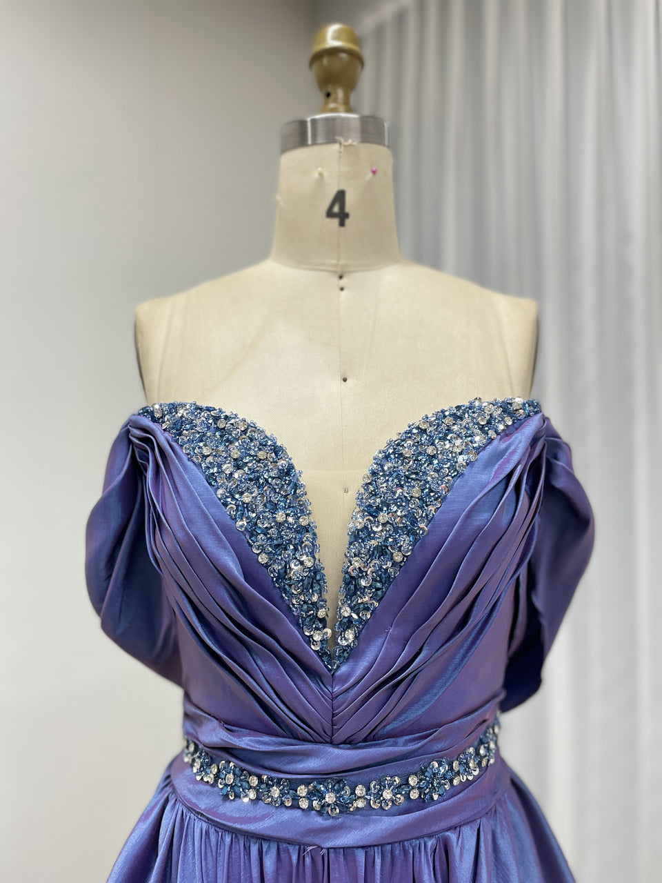 Purple Off-the-Shoulder Beaded Ball Gown - Formal Prom & Quinceañera Dress MB40456