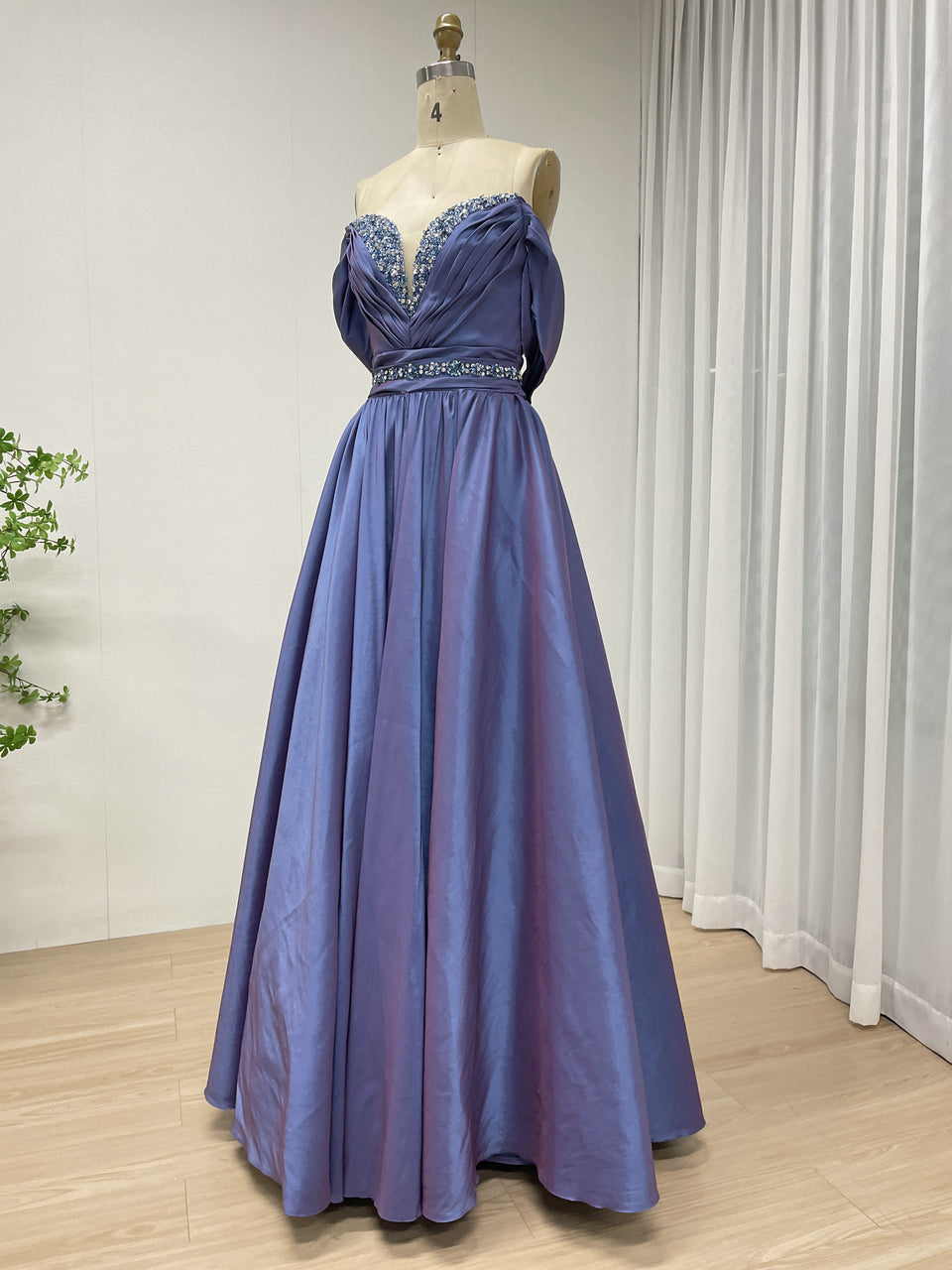 Purple Off-the-Shoulder Beaded Ball Gown - Formal Prom & Quinceañera Dress MB40456