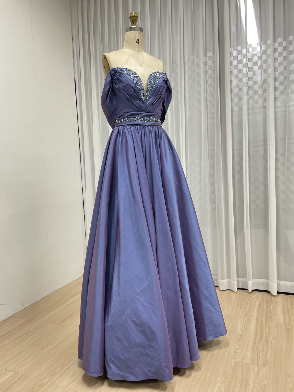 Purple Off-the-Shoulder Beaded Ball Gown - Formal Prom & Quinceañera Dress MB40456