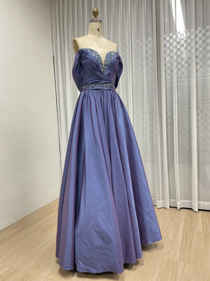 Purple Off-the-Shoulder Beaded Ball Gown - Formal Prom & Quinceañera Dress MB40456