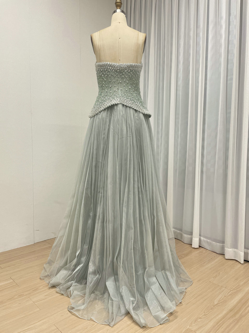 Pink Beaded Sweetheart Peplum Tulle Evening Gown MB40474