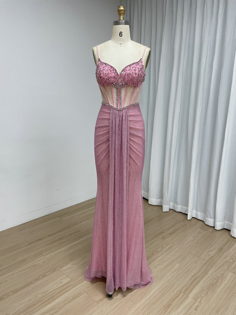 Luxury Gold Beaded Corset Evening Gown Sleeveless Sparkle Prom Dress MB40481