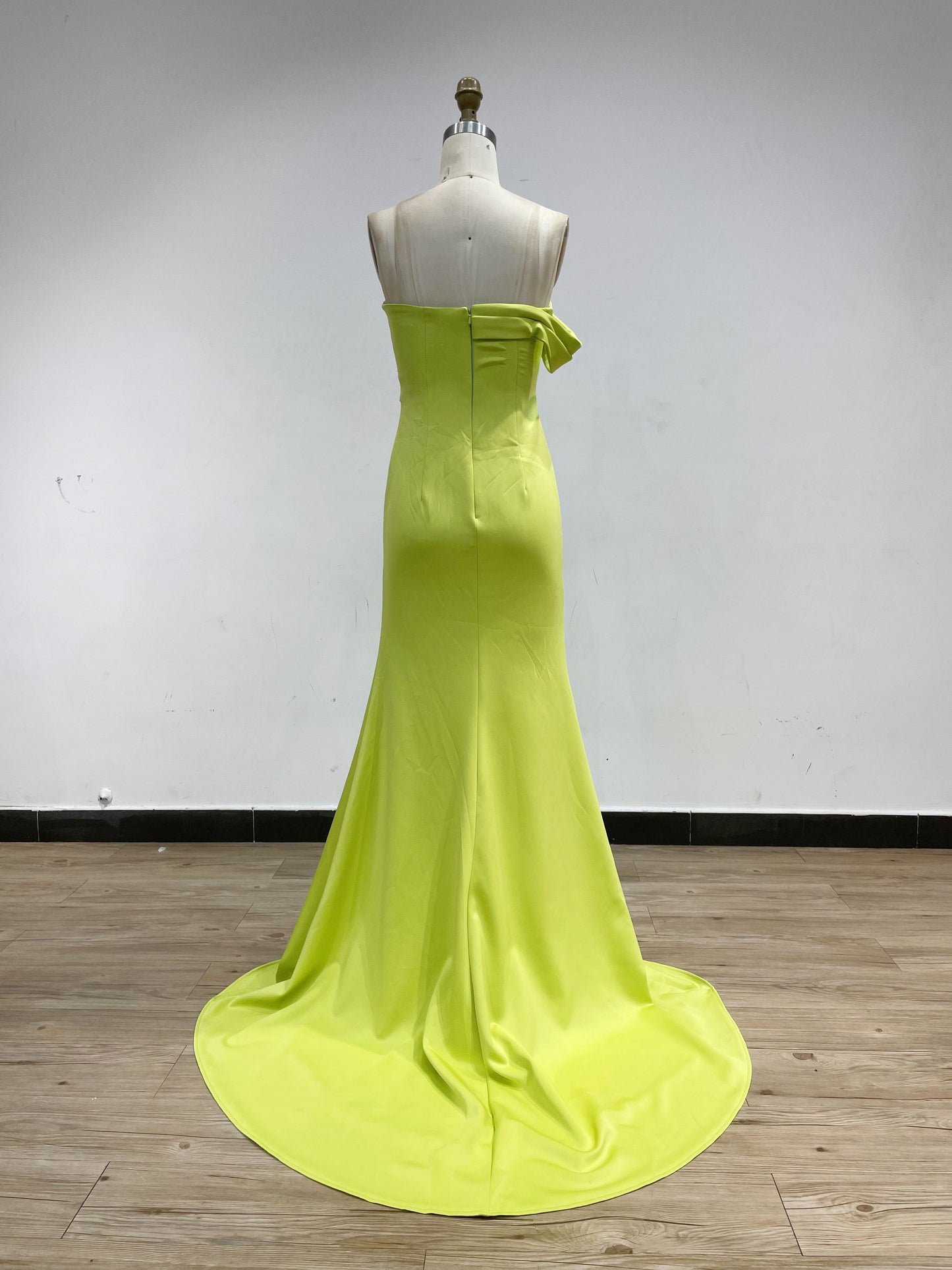 Elegant Strapless Ruffle Off Shoulder High Split Yellow Bridesmaid Dress MC20004