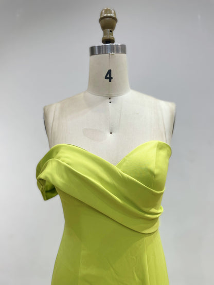 Elegant Strapless Ruffle Off Shoulder High Split Yellow Bridesmaid Dress MC20004