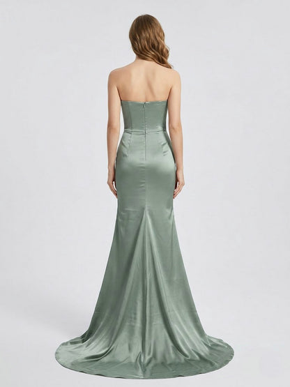 Sage Green Formal Satin Maxi Dress - Strapless Mermaid Gown MC20015-3