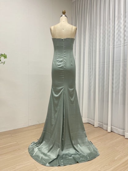 Sage Green Formal Satin Maxi Dress - Strapless Mermaid Gown MC20015-3