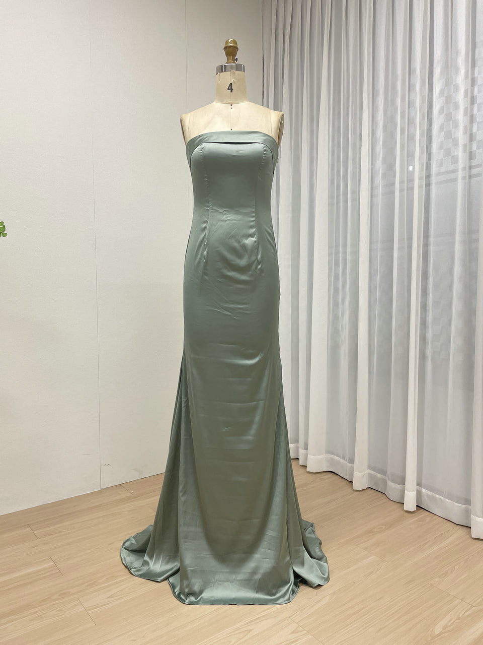 Sage Green Formal Satin Maxi Dress - Strapless Mermaid Gown MC20015-3