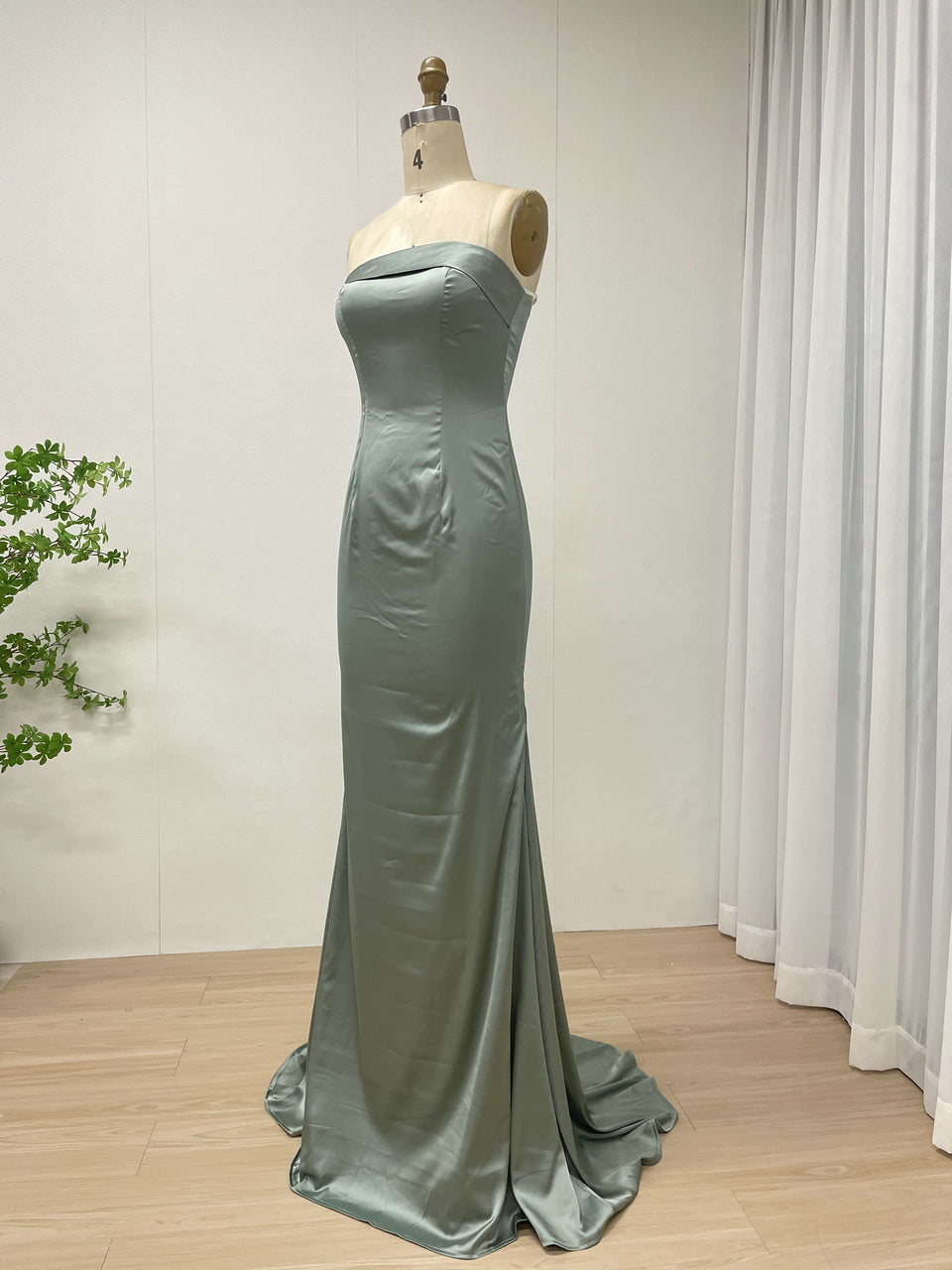 Sage Green Formal Satin Maxi Dress - Strapless Mermaid Gown MC20015-3