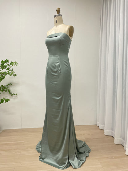 Sage Green Formal Satin Maxi Dress - Strapless Mermaid Gown MC20015-3