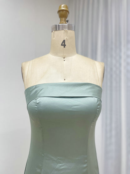 Sage Green Formal Satin Maxi Dress - Strapless Mermaid Gown MC20015-3