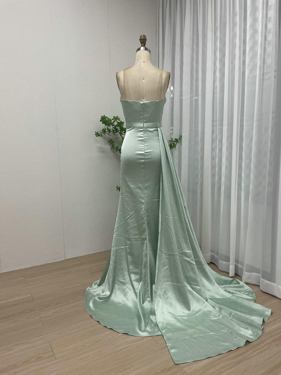 Orange Satin Beaded Evening Gown - Ruched Prom Dress MC20037
