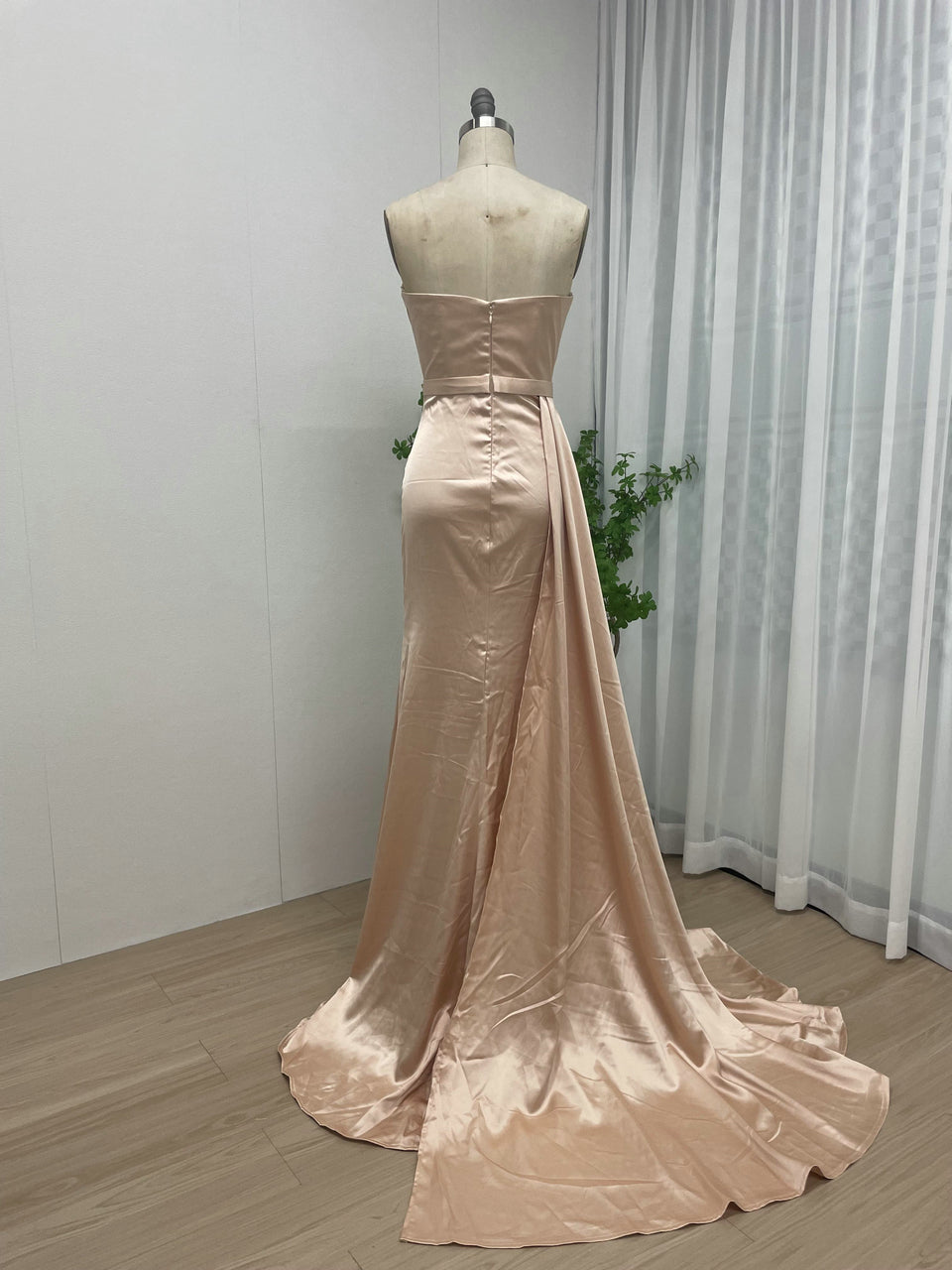 Orange Satin Beaded Evening Gown - Ruched Prom Dress MC20037