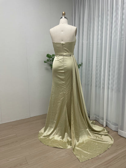 Orange Satin Beaded Evening Gown - Ruched Prom Dress MC20037