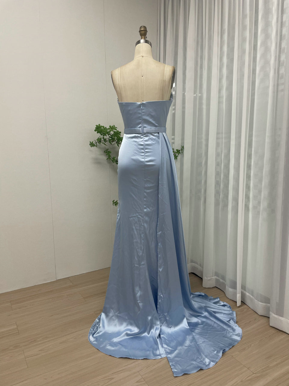 Orange Satin Beaded Evening Gown - Ruched Prom Dress MC20037