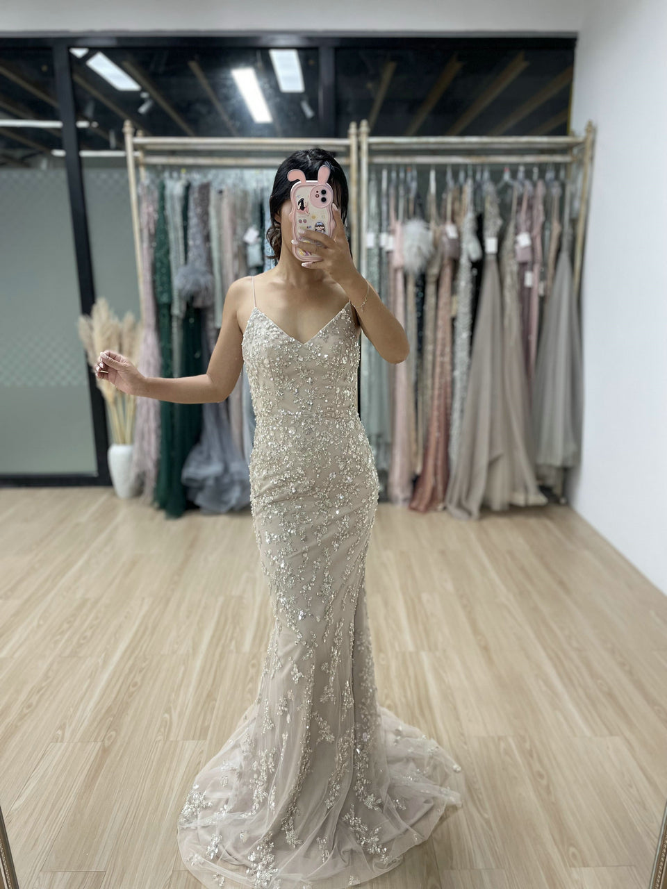 Champagne Beaded Mermaid Evening Gown - Formal Prom Dress MC20046
