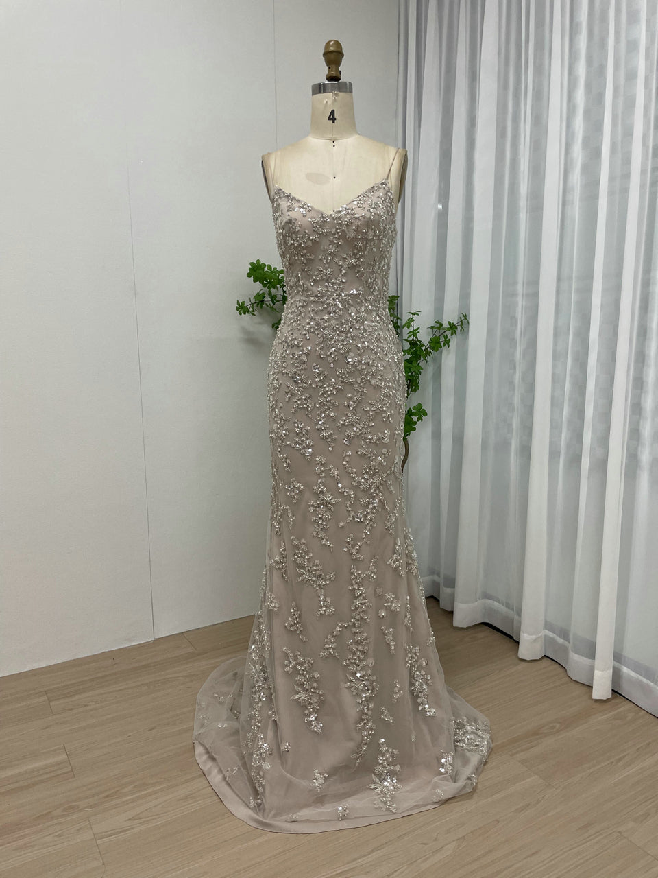 Champagne Beaded Mermaid Evening Gown - Formal Prom Dress MC20046