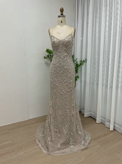 Champagne Beaded Mermaid Evening Gown - Formal Prom Dress MC20046