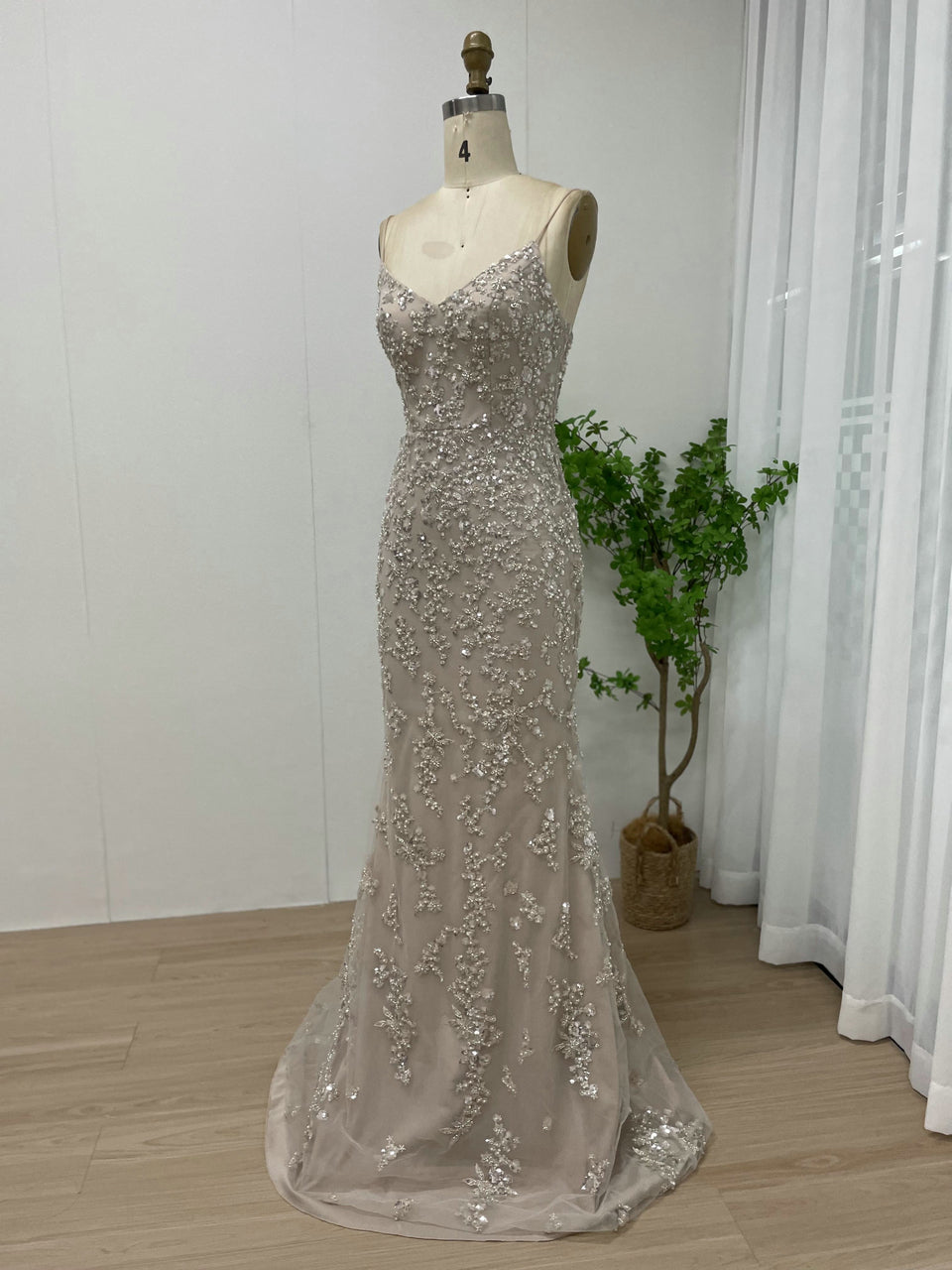 Champagne Beaded Mermaid Evening Gown - Formal Prom Dress MC20046