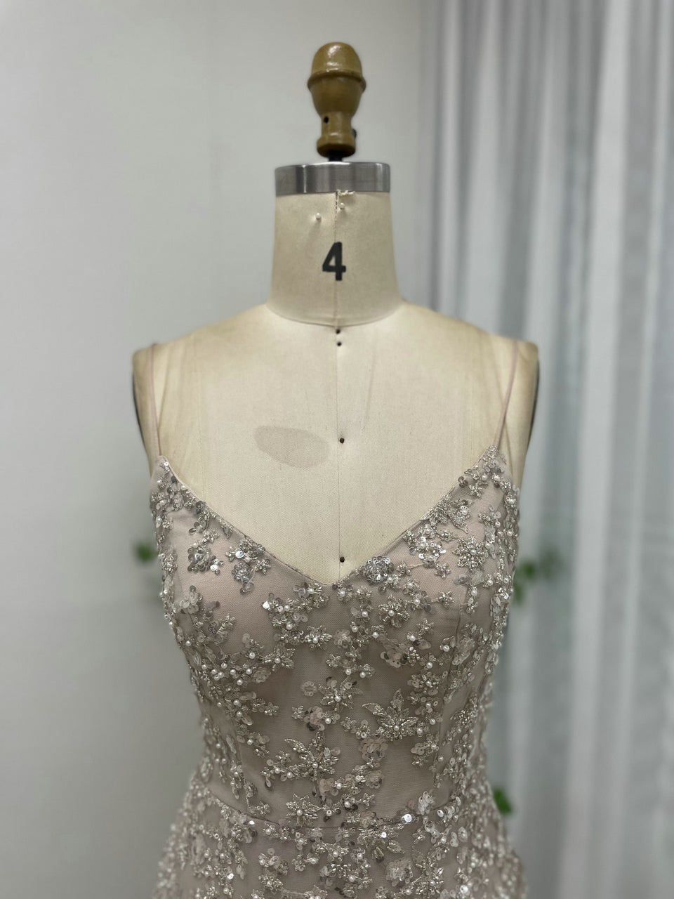 Champagne Beaded Mermaid Evening Gown - Formal Prom Dress MC20046