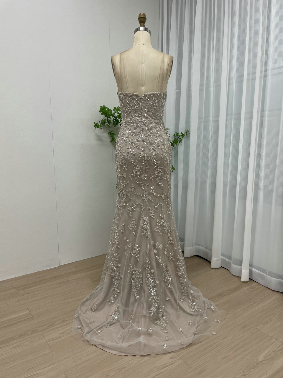 Champagne Beaded Mermaid Evening Gown - Formal Prom Dress MC20046