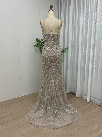 Champagne Beaded Mermaid Evening Gown - Formal Prom Dress MC20046