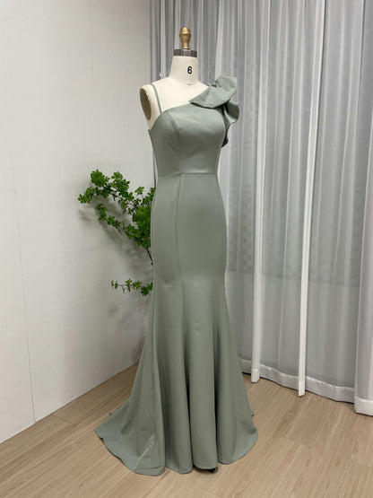 Green One-Shoulder Mermaid Evening Gown - Ruffle Shoulder Formal Dress MC20049