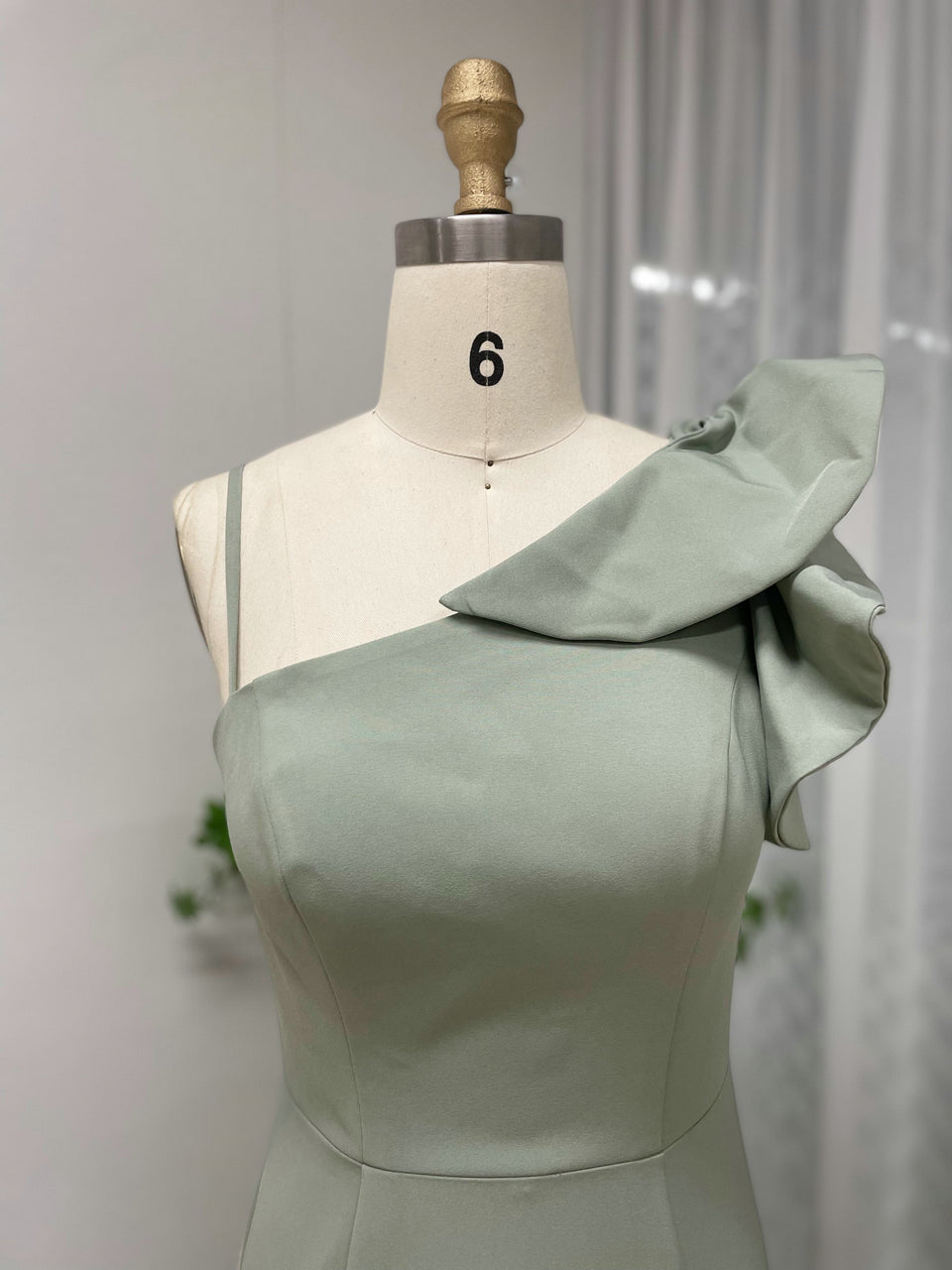 Green One-Shoulder Mermaid Evening Gown - Ruffle Shoulder Formal Dress MC20049