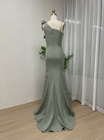 Green One-Shoulder Mermaid Evening Gown - Ruffle Shoulder Formal Dress MC20049