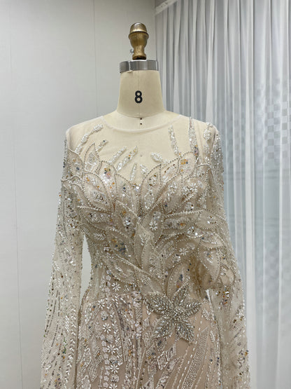 Green Handmade Beading Illusion Long Sleeve Mermaid Evening Gown MC20062