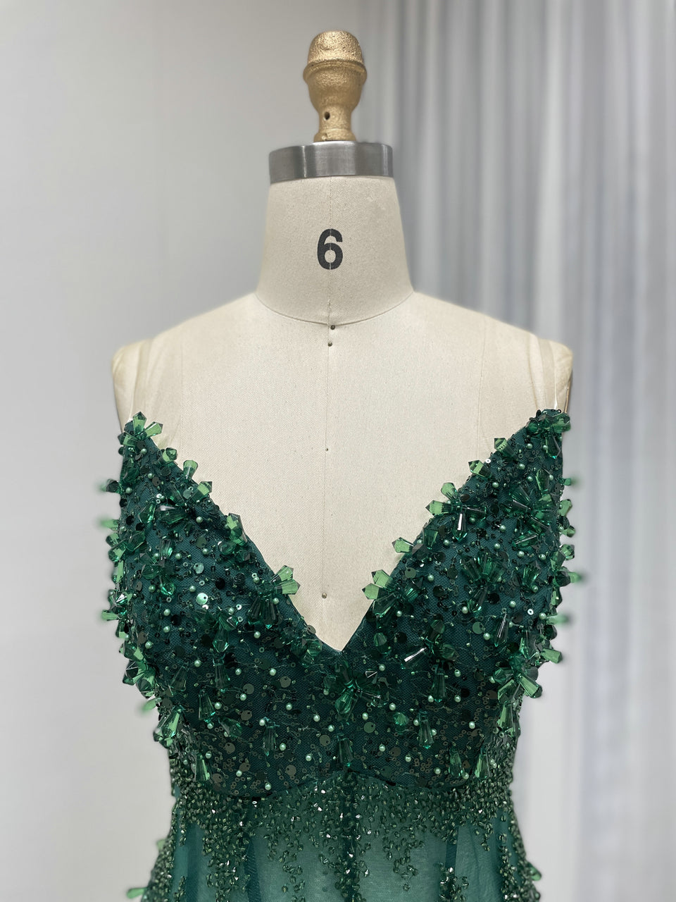 Emerald Green Beaded Mermaid Prom Dress 2026 - Sheer Corset Evening Gown MC20067