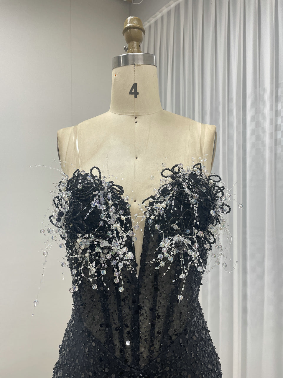 Black Mermaid Prom Dress - Crystal Beaded Corset Evening Gown - MC20070