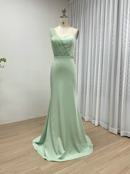 Mint One-Shoulder Tulle Mermaid Evening Gown - Formal Prom Dress MC20072