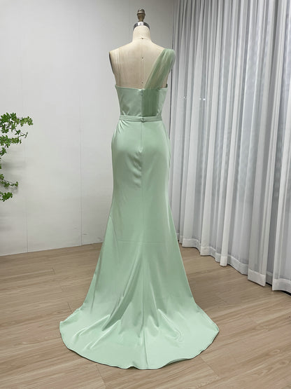 Mint One-Shoulder Tulle Mermaid Evening Gown - Formal Prom Dress MC20072