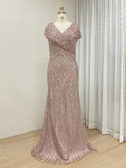 Art Deco Geometric Beaded Off-The-Shoulder Evening Gown MC20073