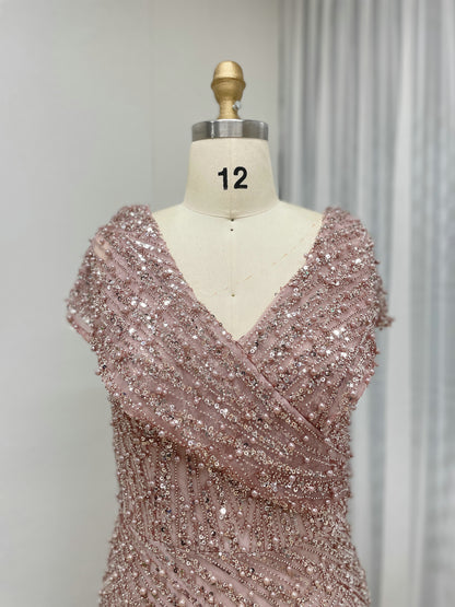 Art Deco Geometric Beaded Off-The-Shoulder Evening Gown MC20073