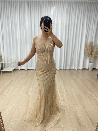 Luxury Gold Beaded Mermaid Evening Gown -Formal Prom Dress MC20075B
