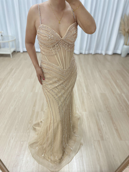 Luxury Gold Beaded Mermaid Evening Gown -Formal Prom Dress MC20075B