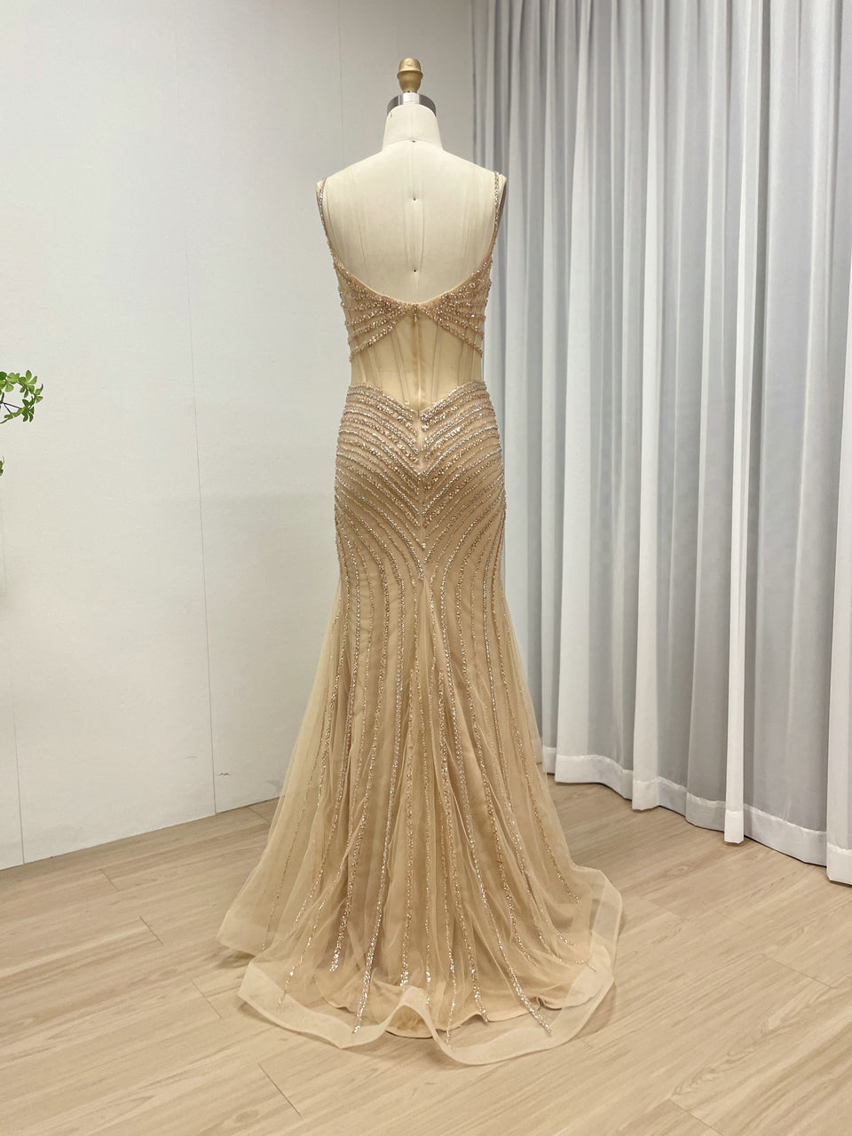 Luxury Gold Beaded Mermaid Evening Gown -Formal Prom Dress MC20075B
