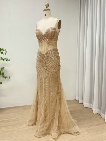 Luxury Gold Beaded Mermaid Evening Gown -Formal Prom Dress MC20075B