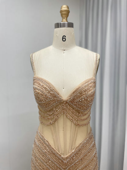 Luxury Gold Beaded Mermaid Evening Gown -Formal Prom Dress MC20075B