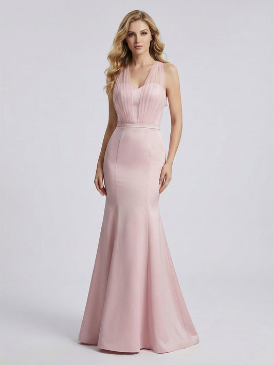 Pink Tulle Halter Neck Mermaid Prom Dress - Elegant Formal Gown MC20078