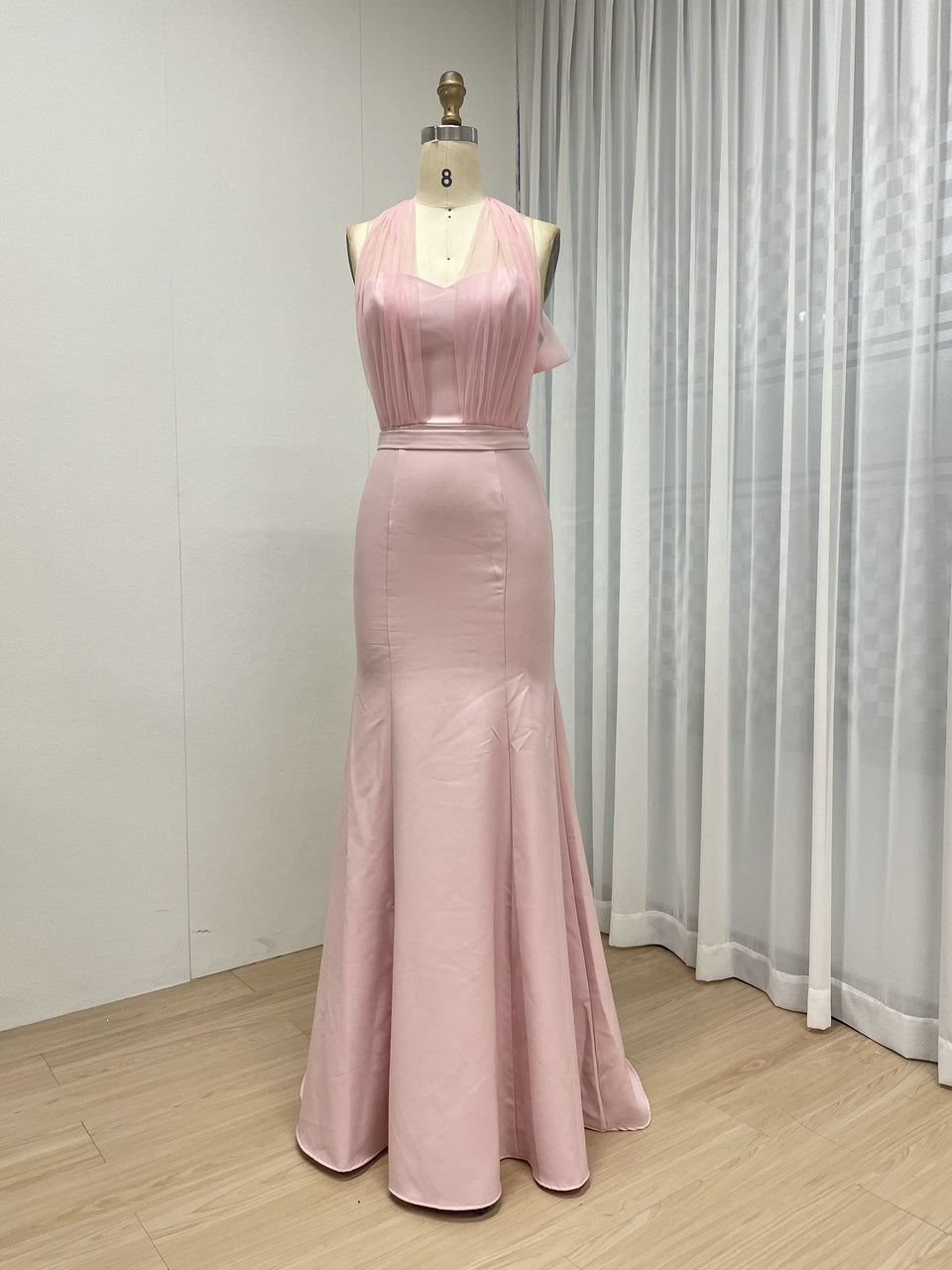 Pink Tulle Halter Neck Mermaid Prom Dress - Elegant Formal Gown MC20078