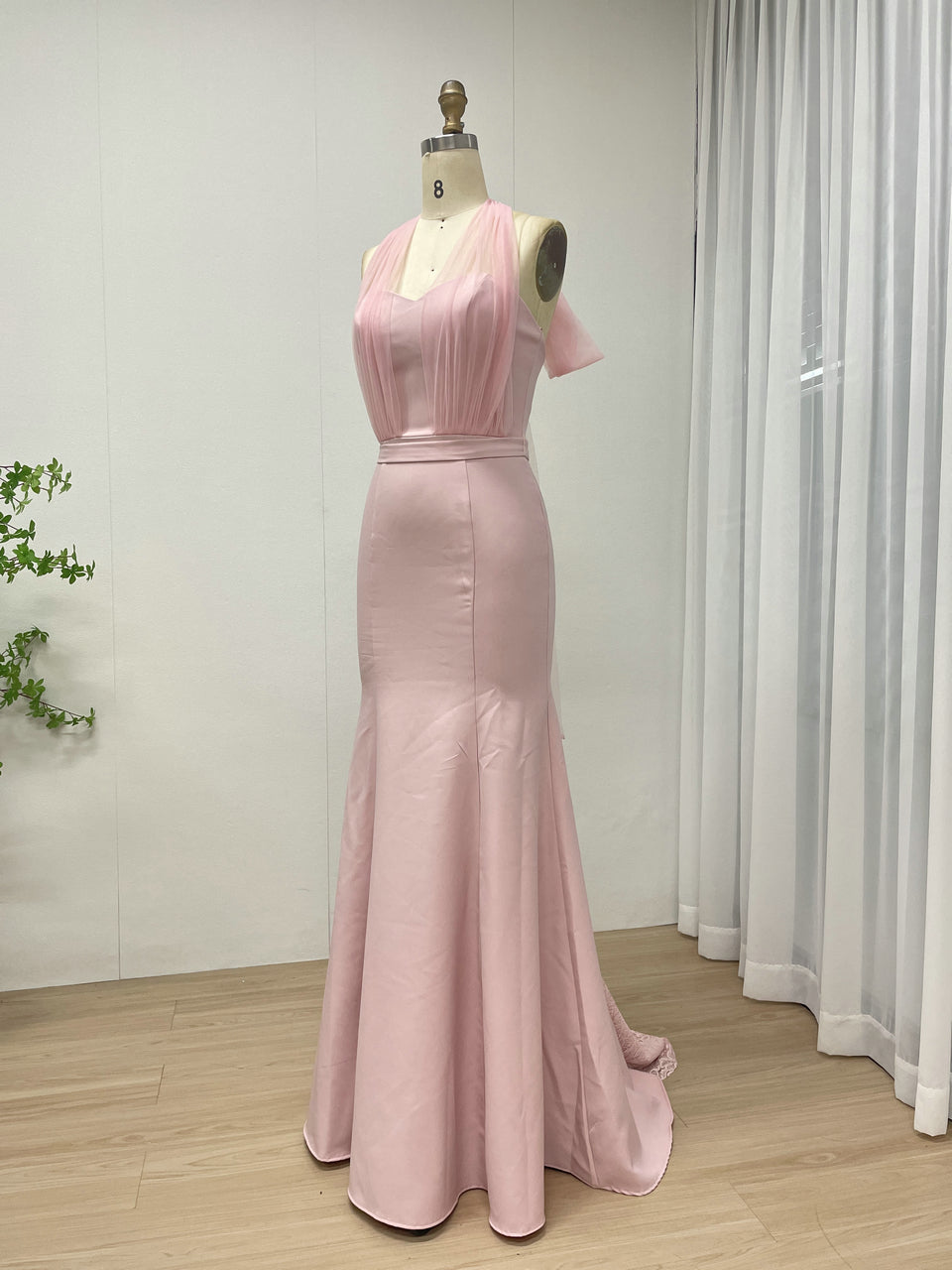 Pink Tulle Halter Neck Mermaid Prom Dress - Elegant Formal Gown MC20078